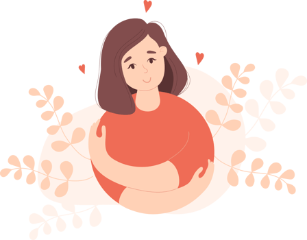 Cute  young girl in love. Self love and care concept png