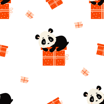 Seamless pattern with cute panda on gift png