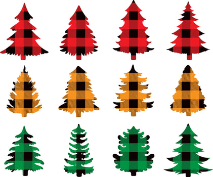 Plaid Christmas tree winter forest leopard tree vector set holiday card