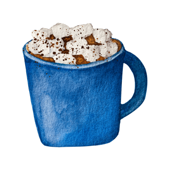 Watercolor cup with cocoa and marshmallow. Drawn in a hygge style png