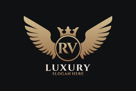 Luxury royal wing Letter RV crest Gold color Logo vector, Victory logo, crest logo, wing logo, vector logo template.