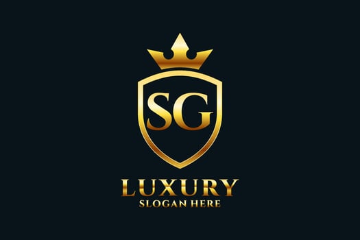 initial SG elegant luxury monogram logo or badge template with scrolls and royal crown - perfect for luxurious branding projects vector