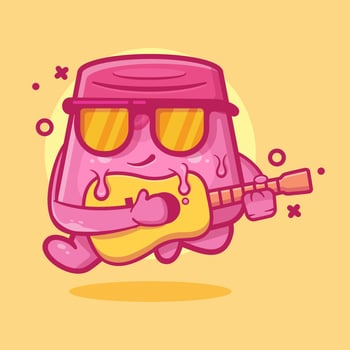 cool pudding cake character mascot playing guitar isolated cartoon in flat style design vector