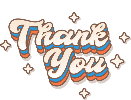 thank you. Colorful Retro Cartoon Sticker text With Twinkle Star png