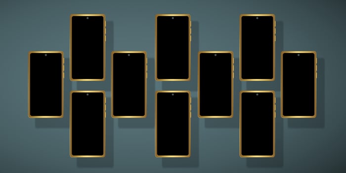 Golden phone photo frame vector