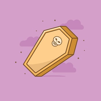 Coffin skull cartoon icon illustration. Halloween concept. Simple premium design vector