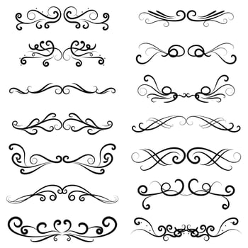 set of swirl border calligraphy and dividers decorative vector in vintage style on white background