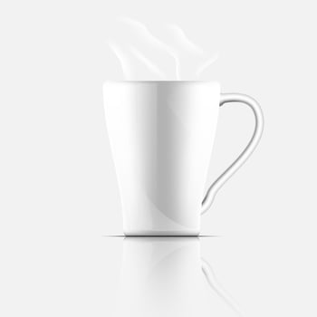 Realistic ceramic white cup with Thai benjarong pattern isolated on transparent background. Vector template for Mock Up. Vector illustration