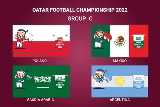 Qatar Football Championship 2022 Qualified countries flag with a mascot vector