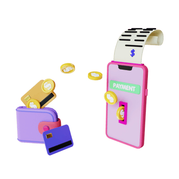 3d render wallet pay online to smartphone with bill png