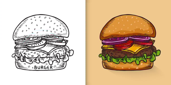 Burger fast food concept hand drawn sketch vector illustration