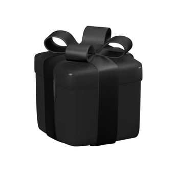 Realistic 3D Black Gift Box with Black Ribbon. Vector Illustration