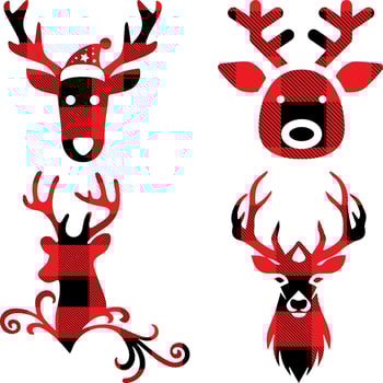 Deer head buffalo plaid set. Vector illustration woodland animal . Lumberjack clipart.
