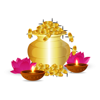 Indian festival shubh dhanteras background with gold coin pot png