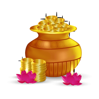 Indian festival shubh dhanteras background with gold coin pot png