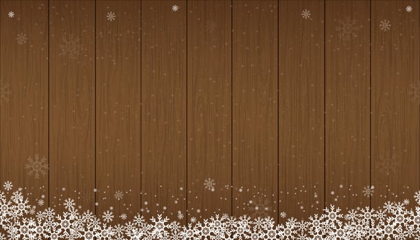 Seamless pattern winter background of Christmas light decorations on brown wood texture,Vector Xmas backdrop with light bulb,snow on wooden panel wall,Seamless panoramic banner for  New Year Christmas vector