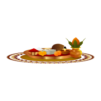 Golden thali for festival puja and kalash png