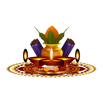 Illustration diwali diya, thali, and kalash png