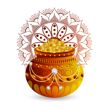 Happy dhanteras and happy diwali gold coin kalash png