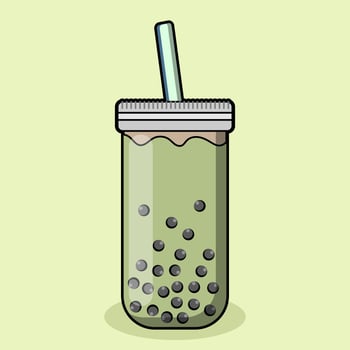 Cartoon bubble milk green tea cups. Bubble tea cups vector illustration
