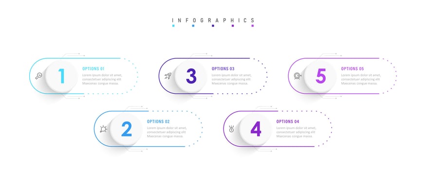 Vector Infographic label design template with icons and 5 options or steps. Can be used for process diagram, presentations, workflow layout, banner, flow chart, info graph.