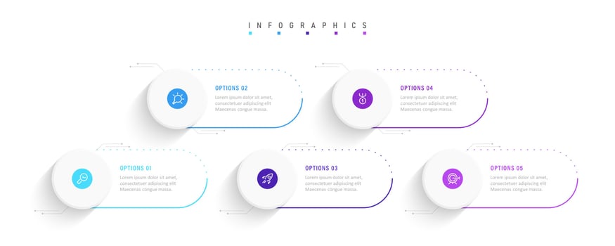 Vector Infographic label design template with icons and 5 options or steps. Can be used for process diagram, presentations, workflow layout, banner, flow chart, info graph.