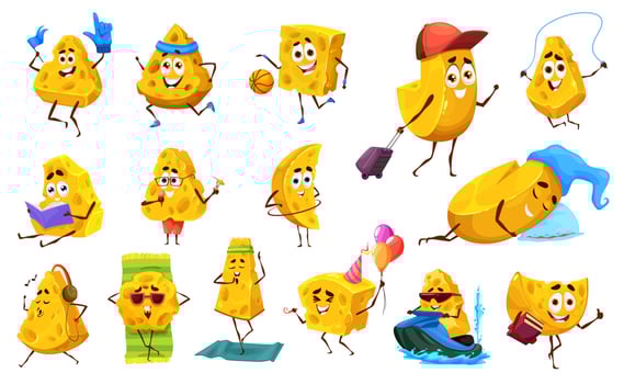 Cartoon cheese vector characters and personages
