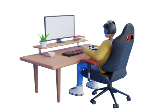 playing video game on pc computer. Gamer playing online game on PC. Isolated Gaming Computer. 3D render png