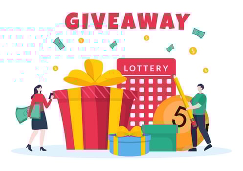 Giveaway Template Hand Drawn Cartoon Flat Illustration with Win a Prize, Surprise Package, Reward and Gift Box Design vector