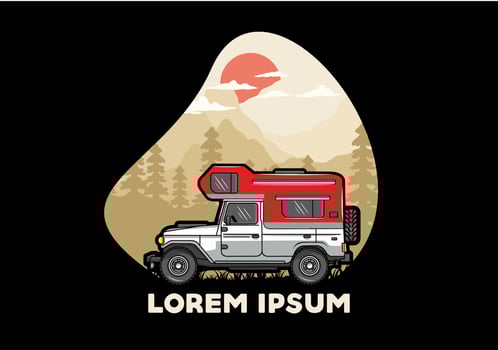 Stocky camper car illustration badge vector