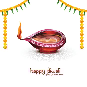 Beautiful diwali greeting card with watercolor diya card background vector