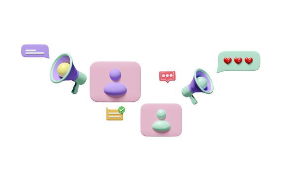 3d megaphone with chat bubbles icons isolated. social media online social, communication applications concept, 3d render illustration png