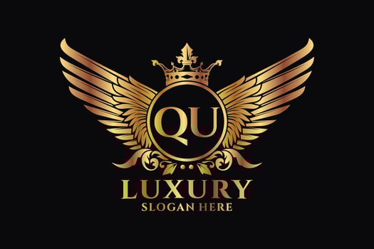 Luxury royal wing Letter QU crest Gold color Logo vector, Victory logo, crest logo, wing logo, vector logo template.