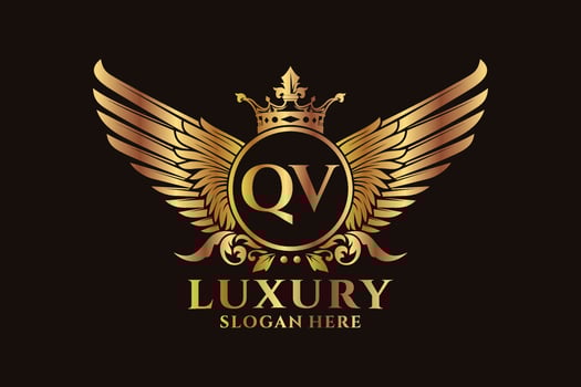 Luxury royal wing Letter QV crest Gold color Logo vector, Victory logo, crest logo, wing logo, vector logo template.