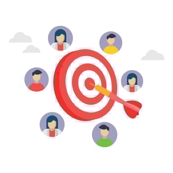Target customer attraction campaign, accurate promotion, advertising illustration. vector
