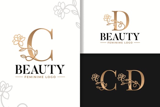 Feminine monogram logo with flower letter c and d vector