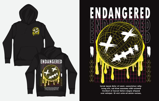 Hoodies with Character Streetwear Design, Emotion, Endangered vector