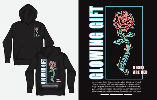 Hoodies with Retro Streetwear Design, Rose, Glowing Gift vector