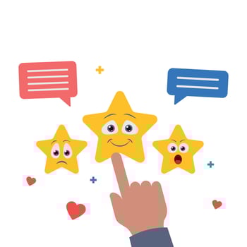 Customer reviews stars with rate and text illustration. vector
