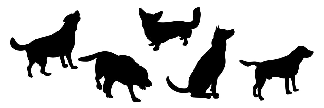 Silhouettes of dogs in different poses, set silhouettes of animals vector