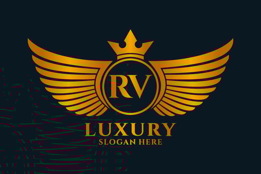 Luxury royal wing Letter RV crest Gold color Logo vector, Victory logo, crest logo, wing logo, vector logo template.