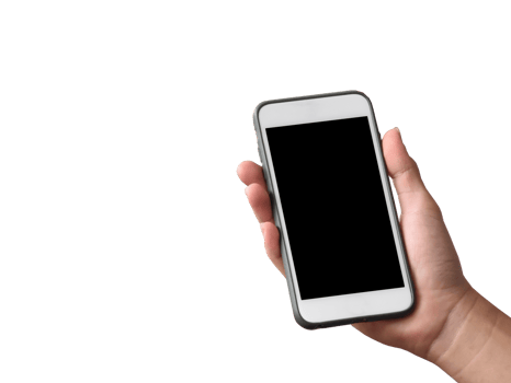 Isolated holding mobile phone in hand with clipping paths. Concept for online marketing, learning, shopping, applications, banking, streaming, chatting, vdo calling, facetimes and insurances. png