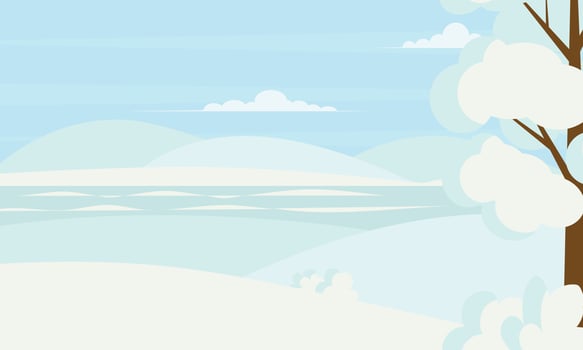 Winter landscape. Winter mountains landscape with trees and hills. Vector illustration