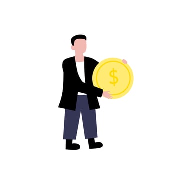 Male Character Carrying money, coins or dollars, People Cartoon Vector Illustration