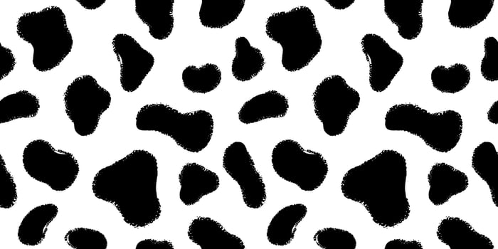 Animal skin with black ink hand drawn spots seamless pattern. Texture fur dog dalmatian or cow vector illustration.