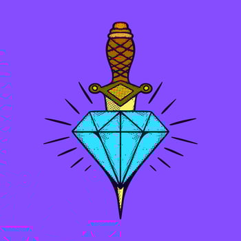 Knife diamond Illustration hand drawn cartoon colorful vintage style vector