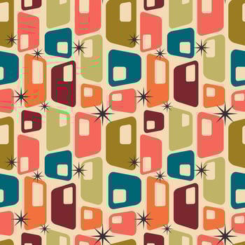 Aesthetic mid century printable seamless pattern with retro design. Decorative 50s, 60s, 70s style Vintage modern background in minimalist mid century style for fabric, wallpaper or wrapping vector