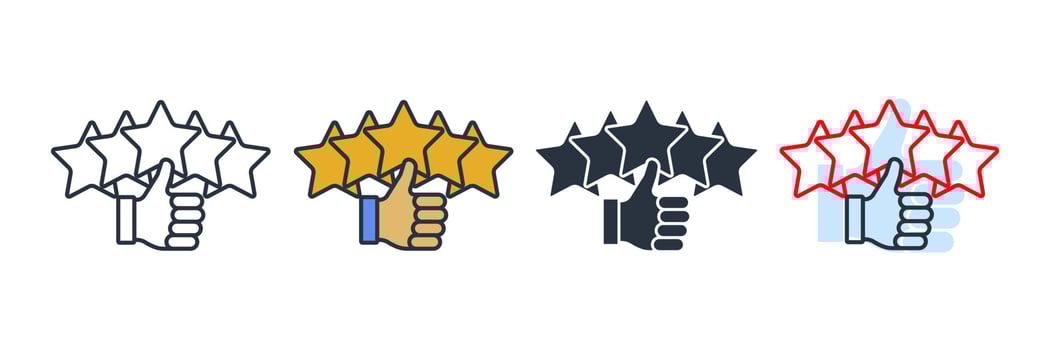 Reputation 5 stars icon logo vector illustration. Customer review rating with 5 stars and thumb-up symbol template for graphic and web design collection
