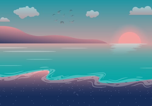 Gradient summer background with sunset on the beach. vector