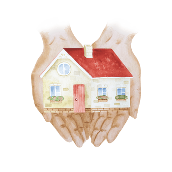 Watercolor house in hands png